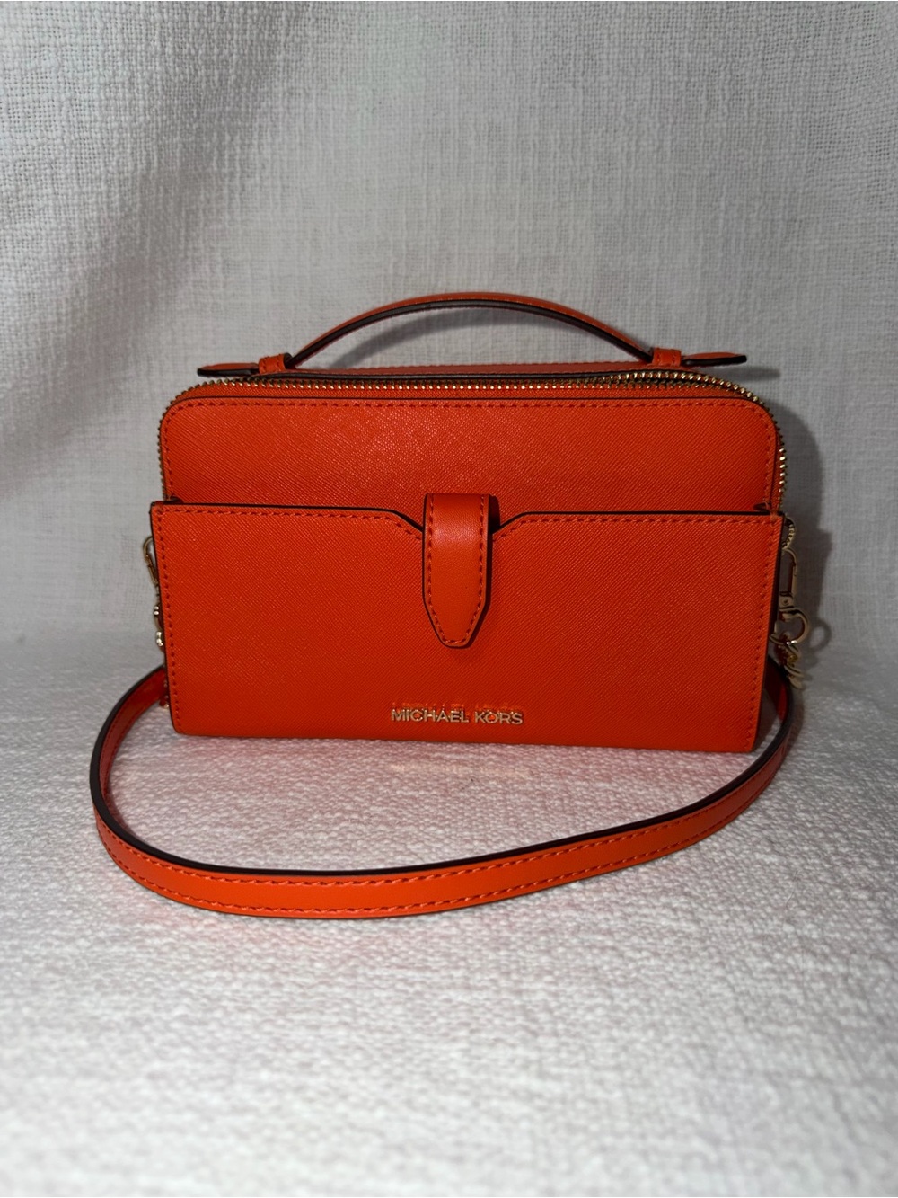 Michael Kors Orange Saffiano Leather Crossbody Bag with Gold Hardware